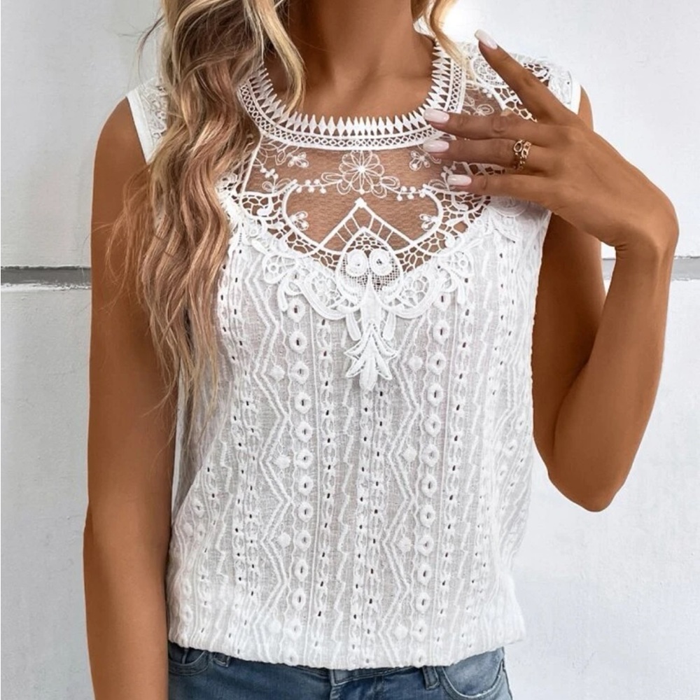 New white lace sleeveless tank top